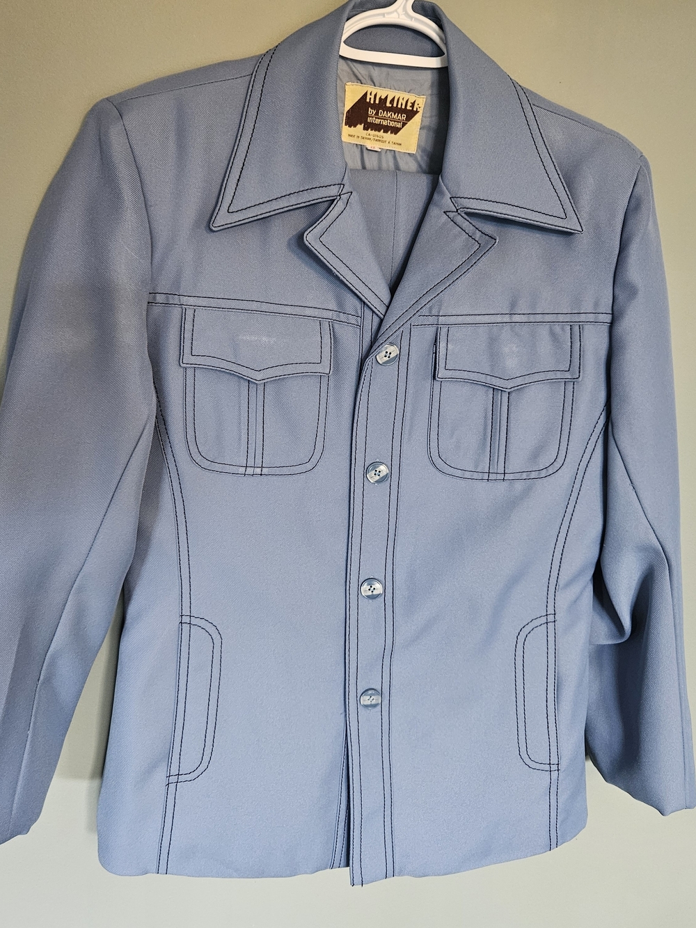 Vintage 1970's Groovy Light Blue Men's Suit Jacket & Pants - 100% Polyester!